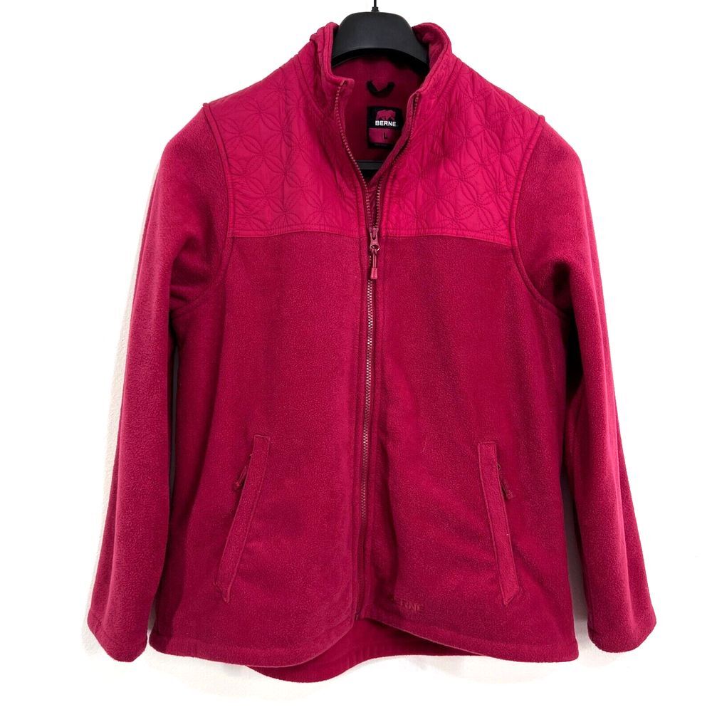 Berne Fleece Floral Quilted Full Zip Jacket Womens Large Pink Soft Cozy Outdoors